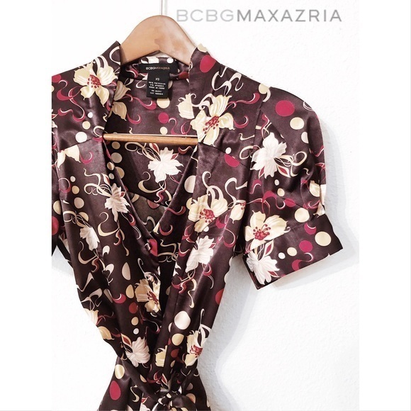 BCBGMaxAzria floral sash wrapped button down - Picture 1 of 8